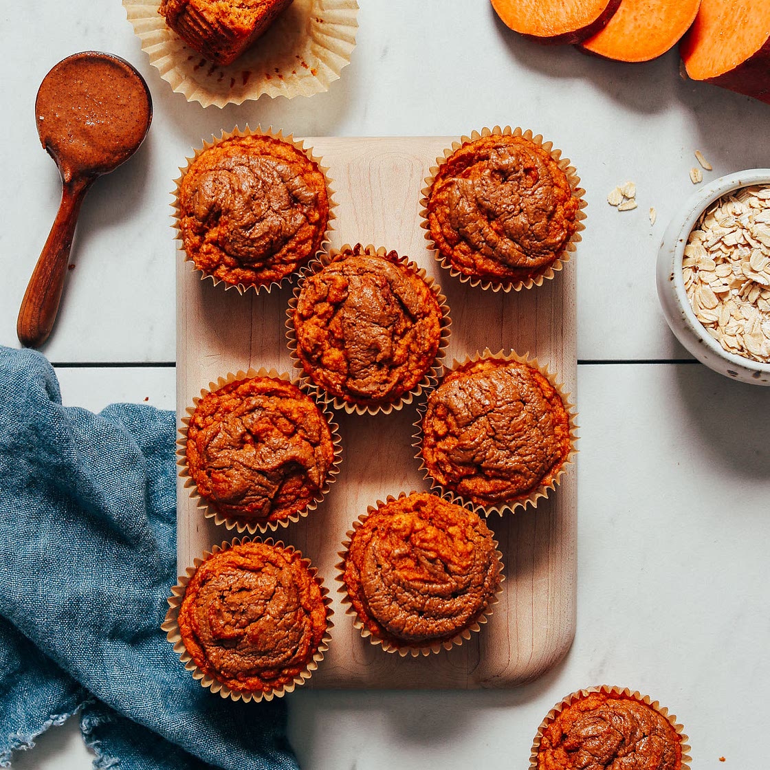 Fluffy Almond Butter Sweet Potato Muffins (GF)