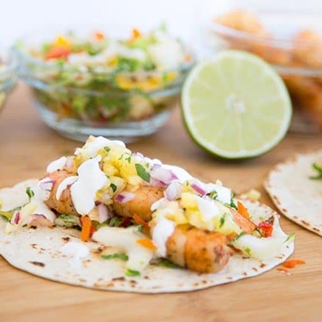Grilled Shrimp Street Tacos with Lime Crema