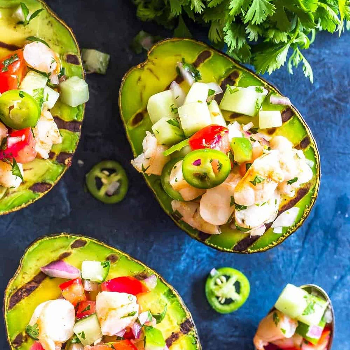 Grilled Shrimp Salsa Stuffed Avocados