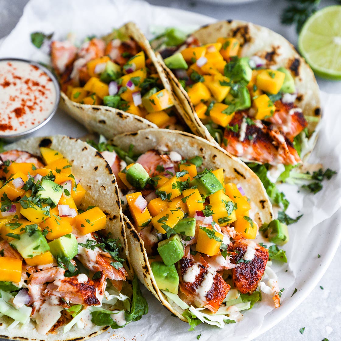 Easy Chipotle Salmon Tacos with Mango Salsa