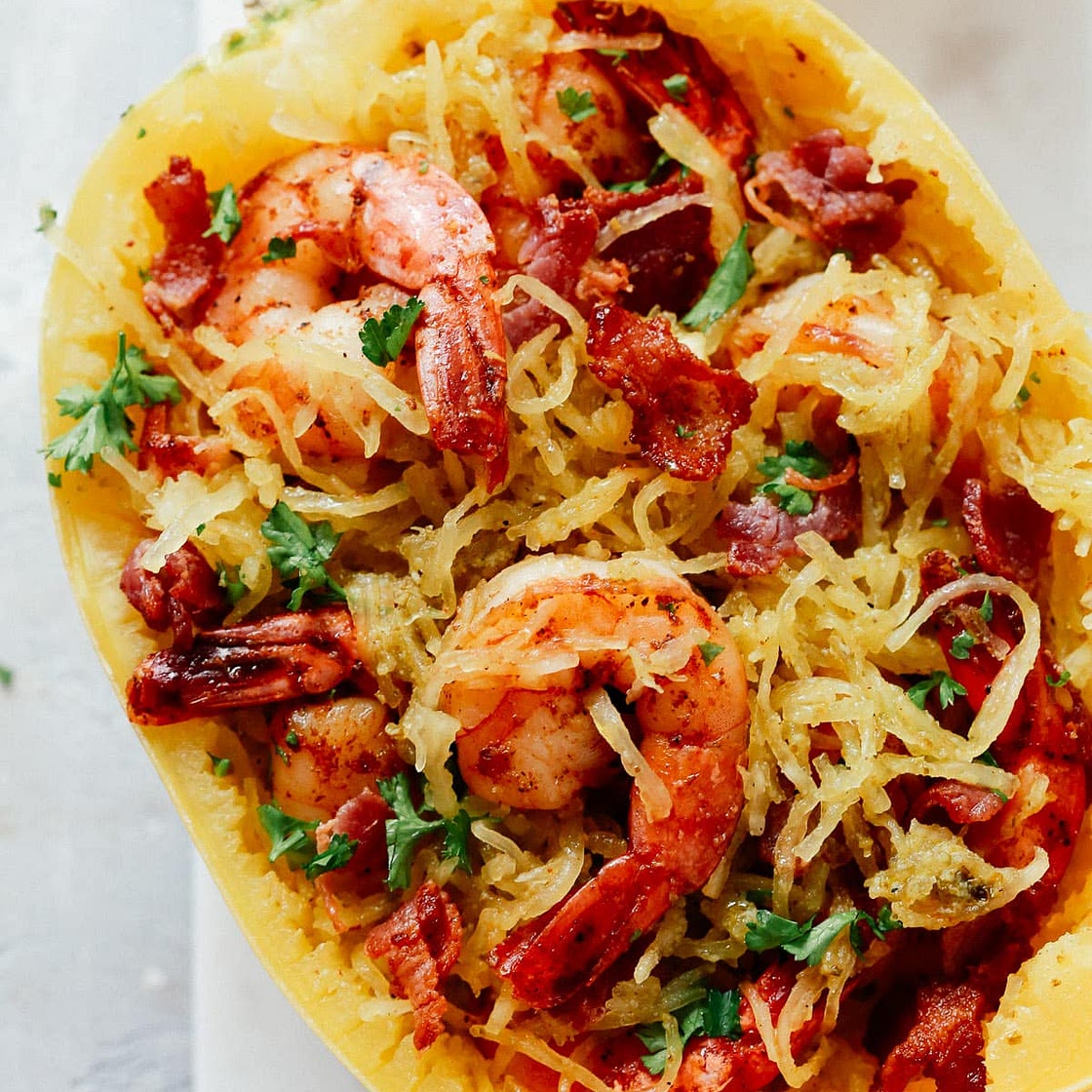 Pesto Spaghetti Squash with Shrimp