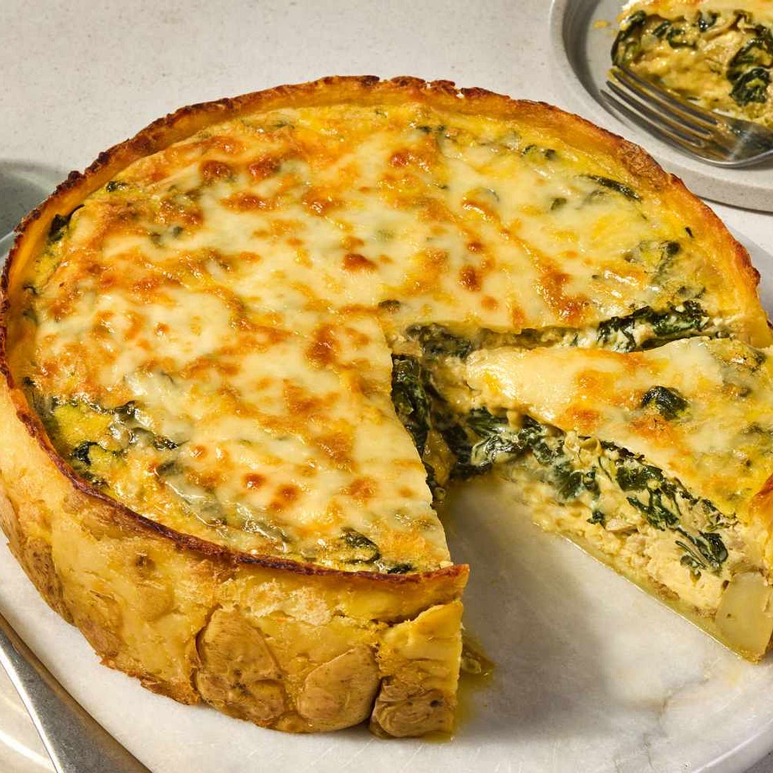 Spinach and Artichoke Dip Potato Crust Quiche
