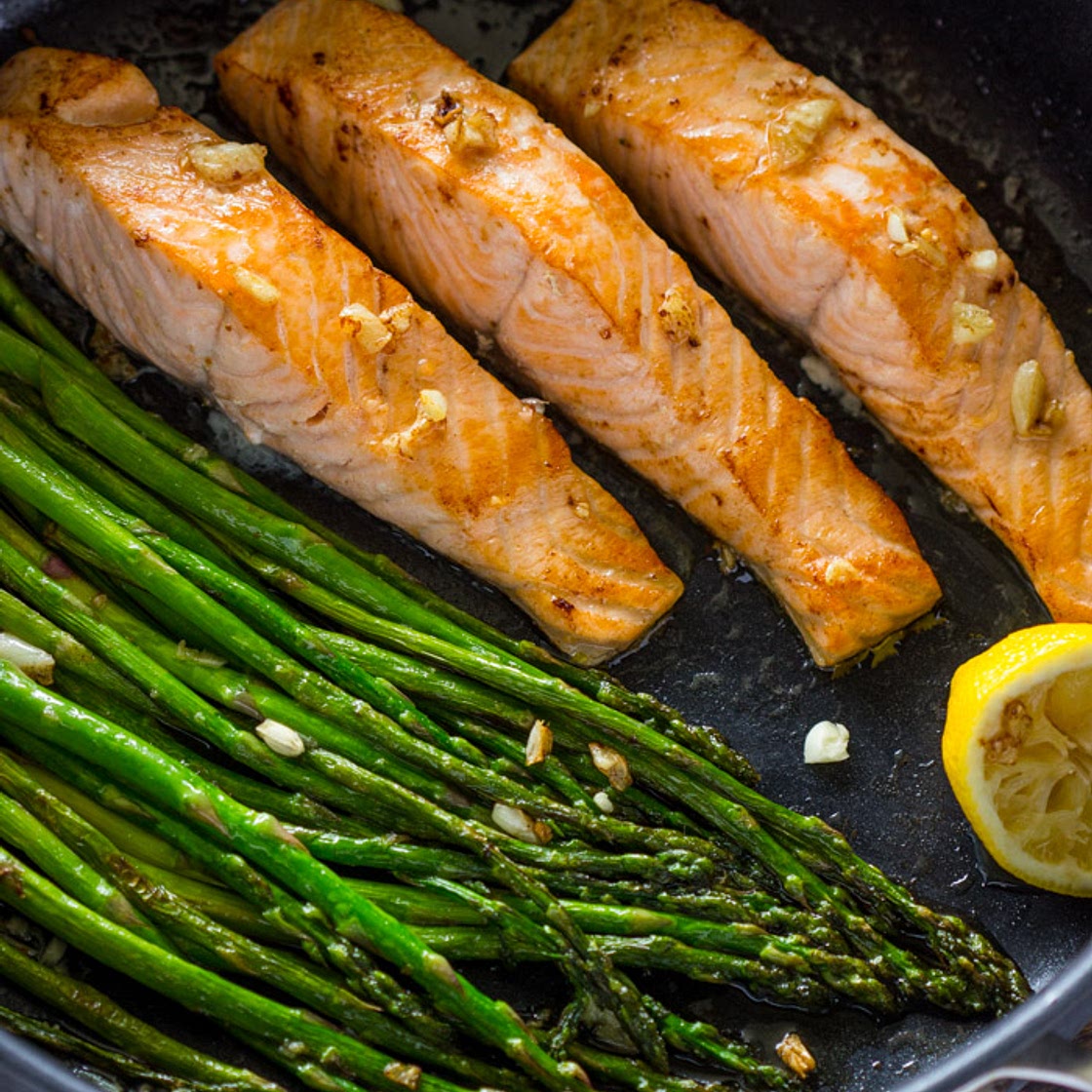 One Pan Lemon Garlic Salmon and Asparagus