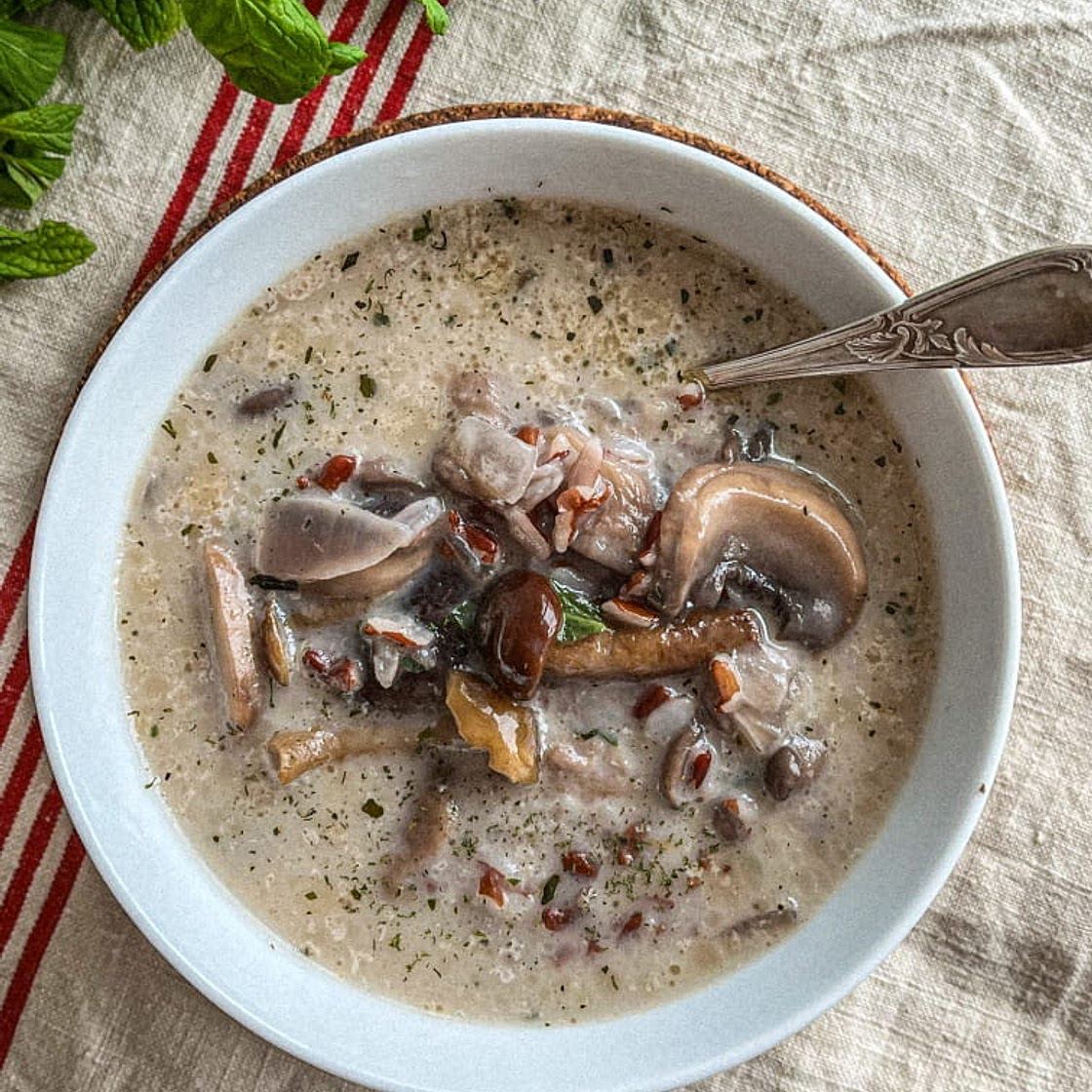 French Red Rice and Mushroom Soup