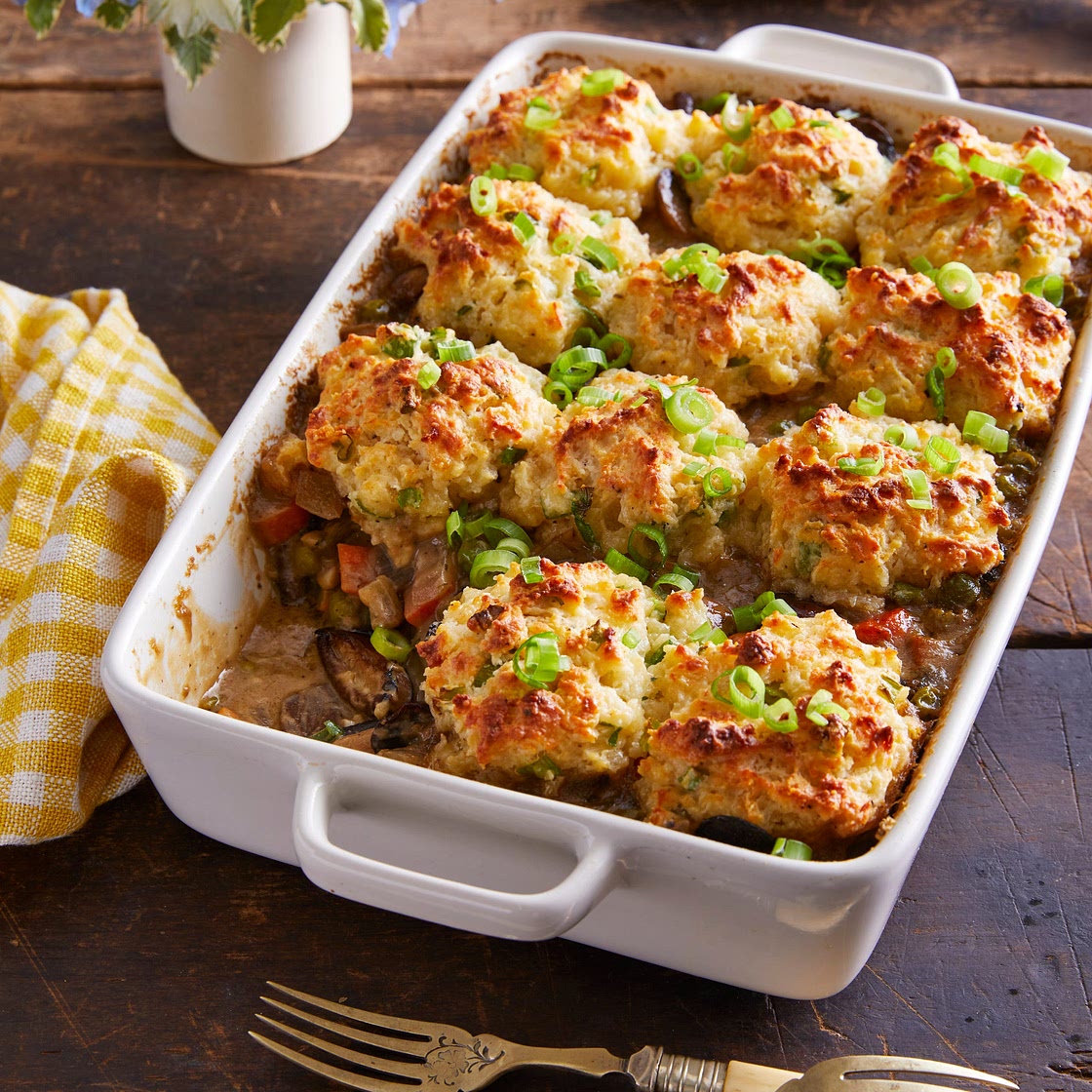 Mushroom Pot Pie with Scallion Drop Biscuits