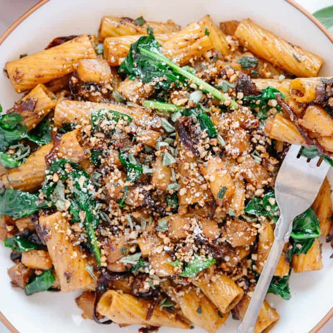 Caramelized Onion Apple Pasta with Sage (vegan + gluten-free)