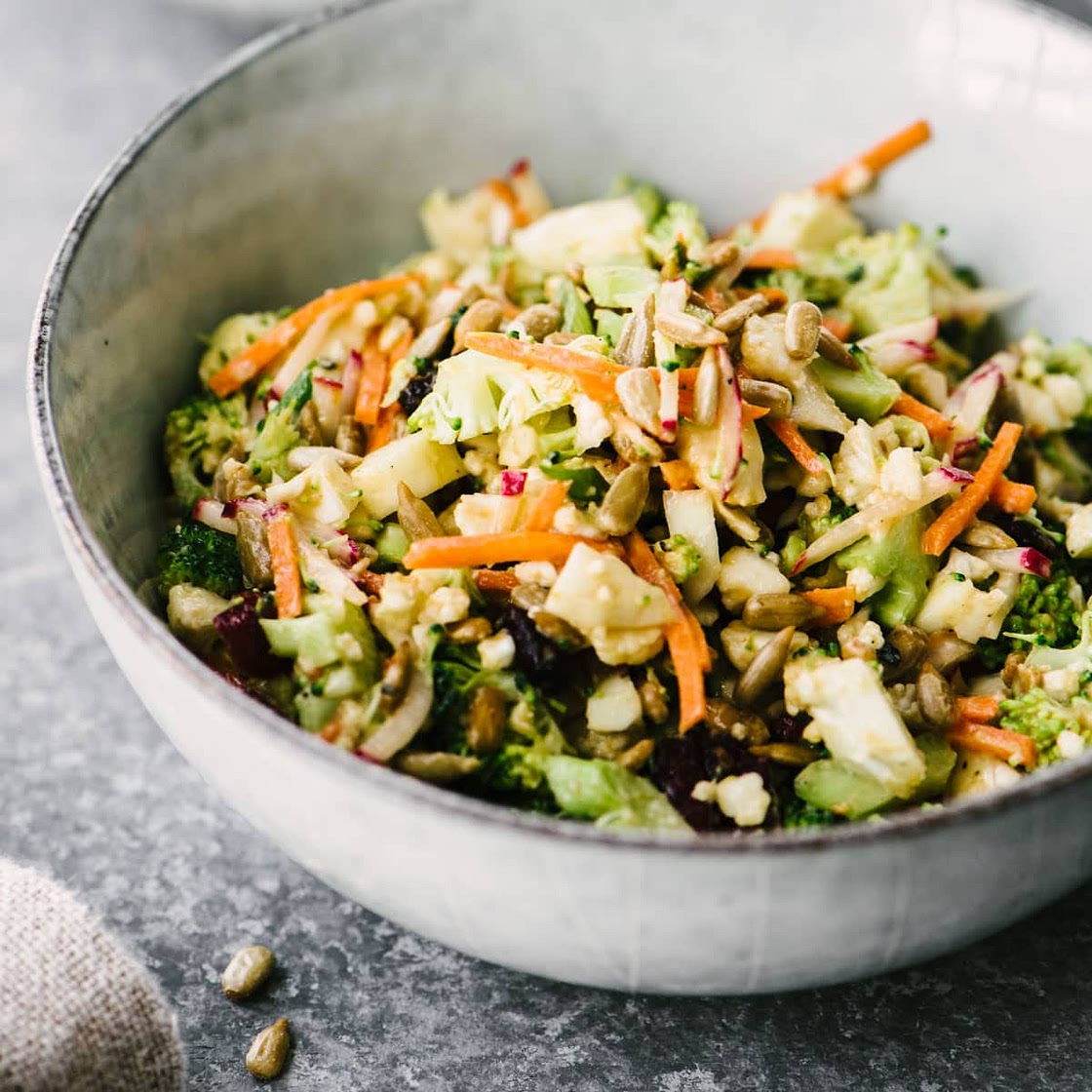 Broccoli and Cauliflower Salad with Sunbutter Sauce