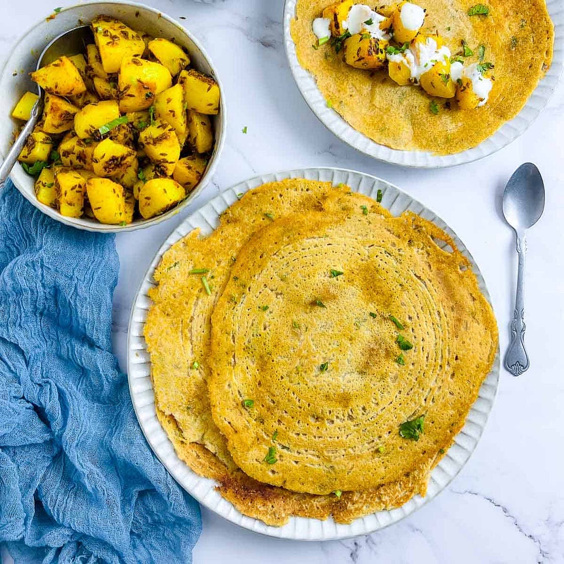 Red Lentil Pancakes with Spicy Potatoes