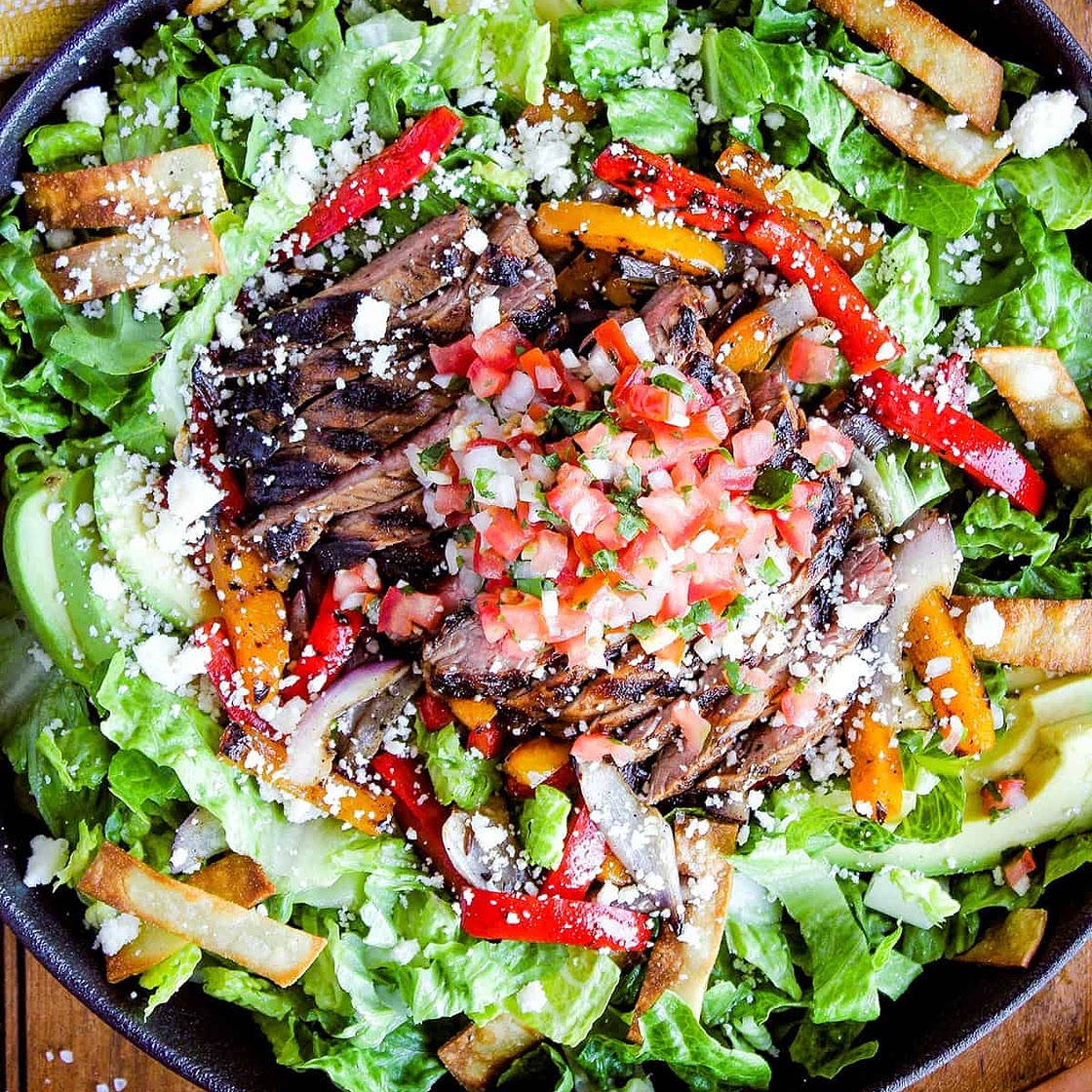 Steak Fajita Taco Salad w/ Chipotle Cilantro Lime Ranch