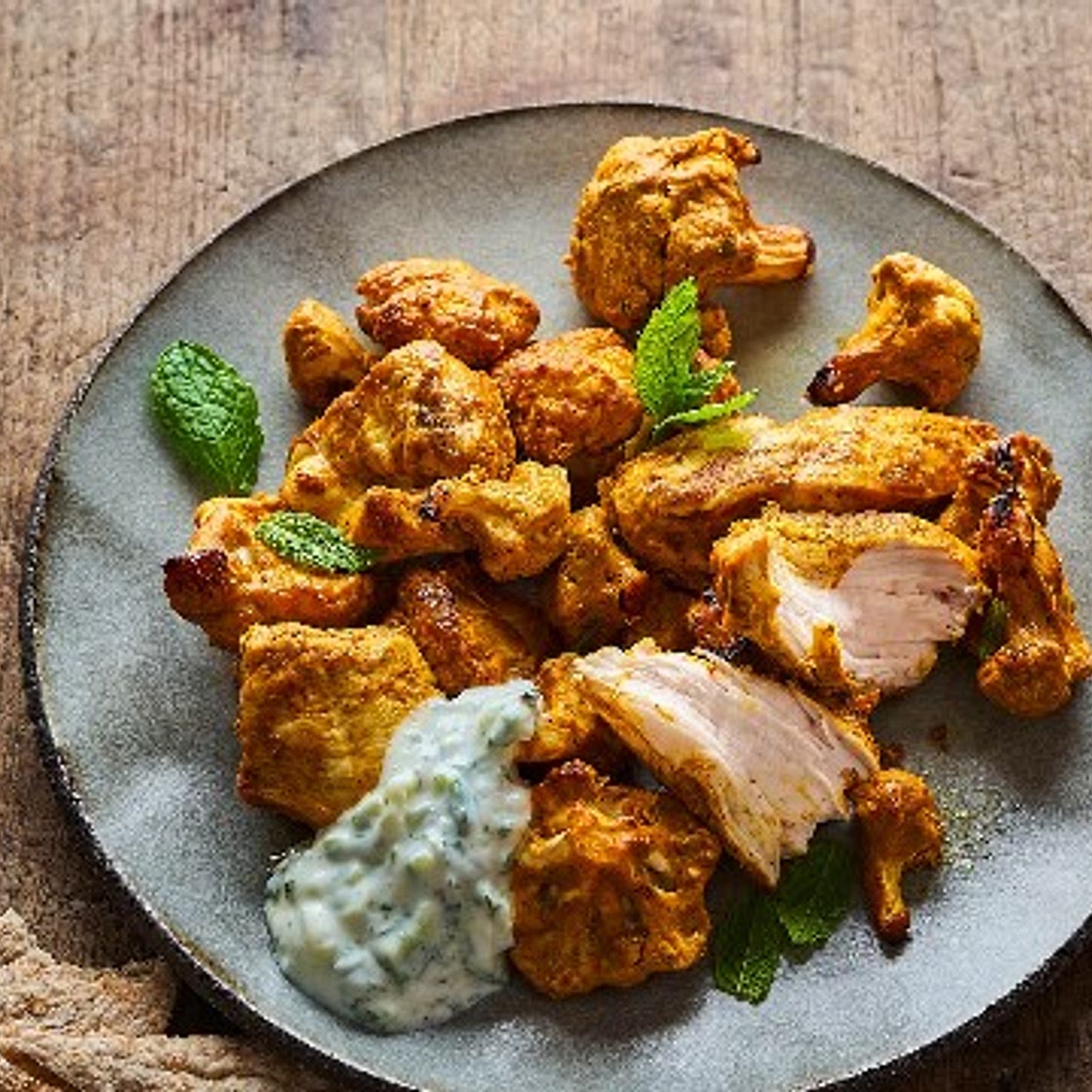 Tandoori chicken and cauliflower with herby raita