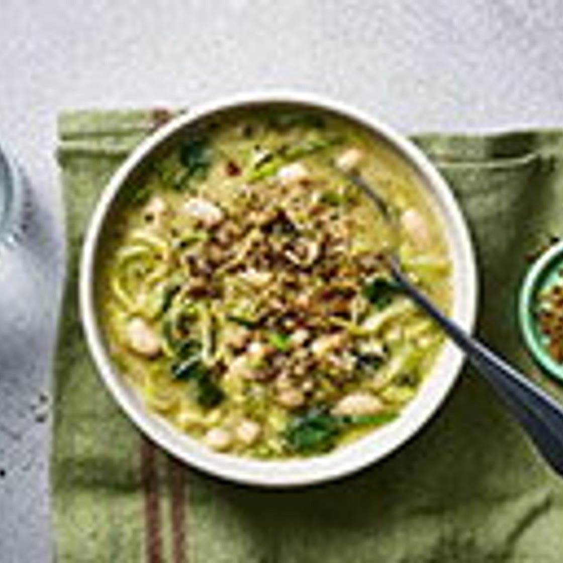 White bean and leek soup with garlic breadcrumbs