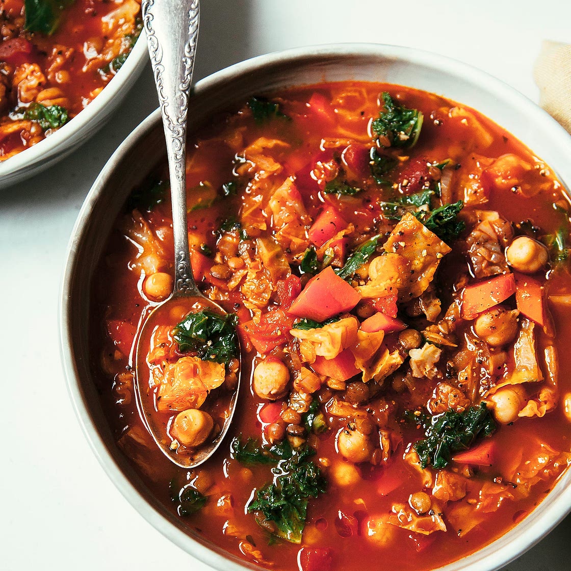 Smoky Chickpea, Lentil & Cabbage Stew with Kale