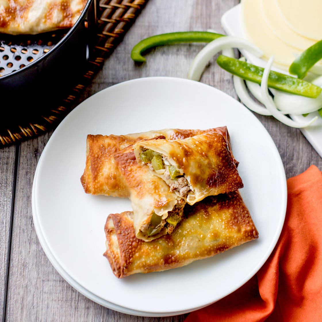 Air-Fryer Philly Cheesesteak Egg Rolls