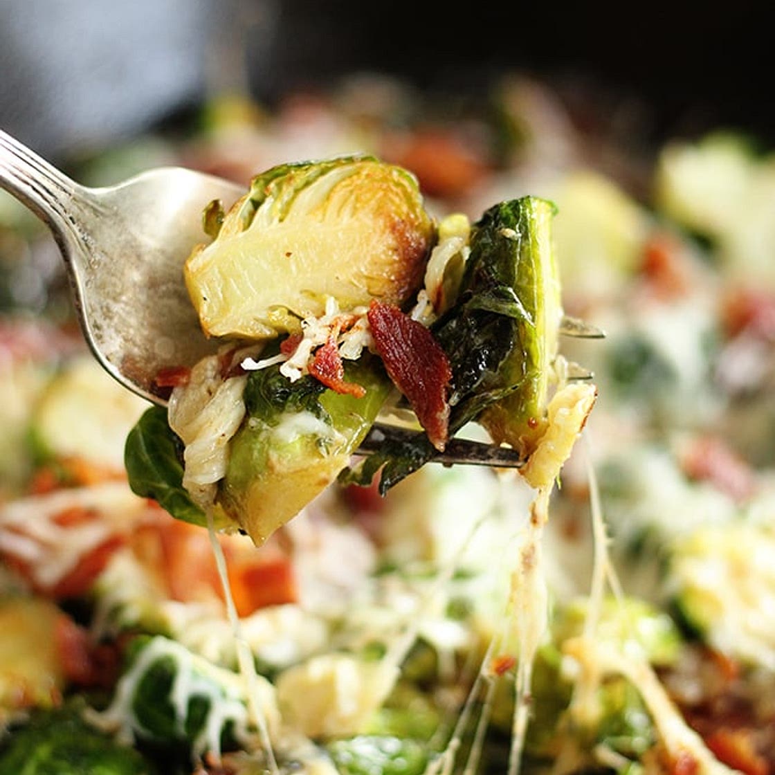 Cheesy Brussels Sprouts with Bacon