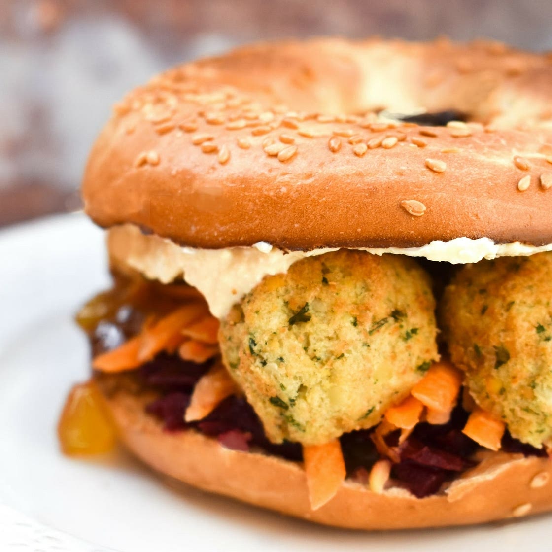 Falafel Beetroot Bagel Sandwich