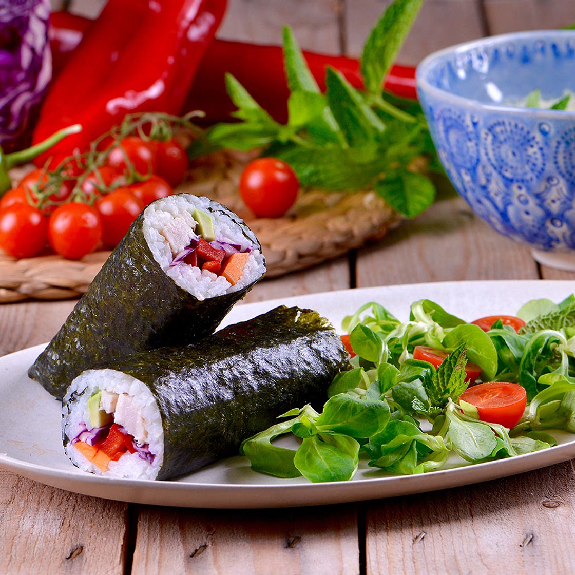 Rollitos arcoiris con pollo