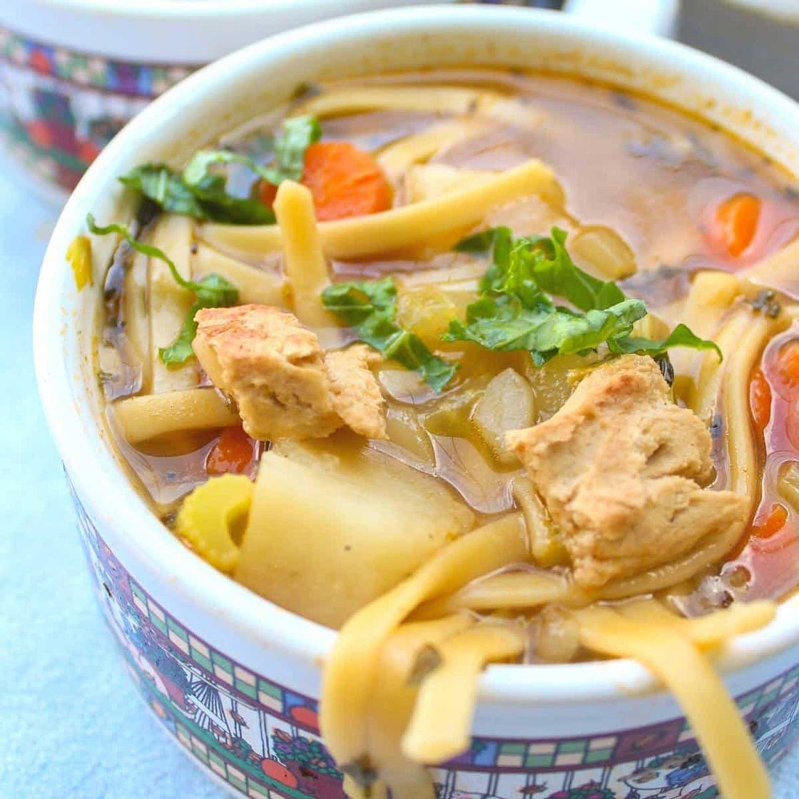 Vegan chicken noodle soup