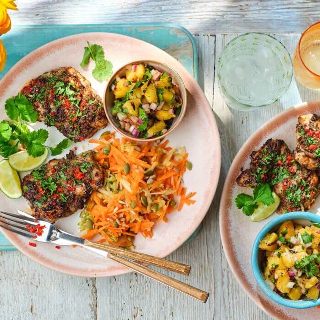 Jerk chicken with chargrilled pineapple salsa