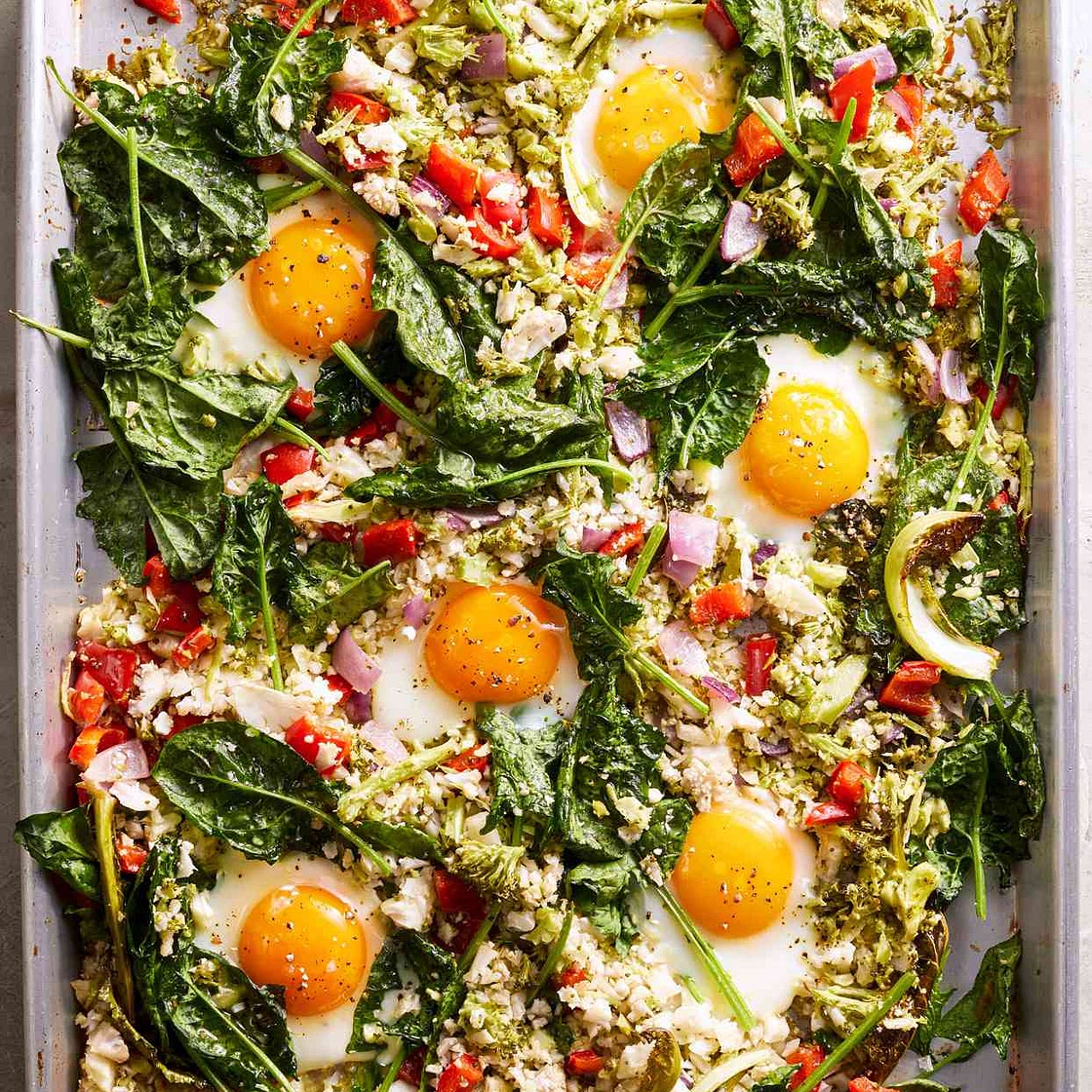 Sheet Pan Vegetable Hash With Eggs