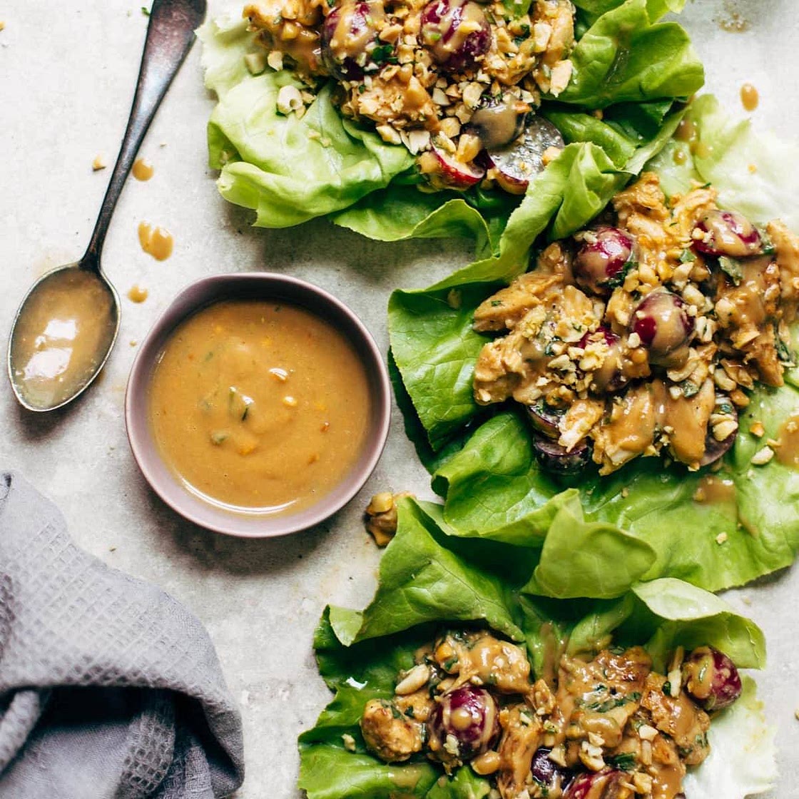 Creamy Miso Peanut Chicken Lettuce Wraps