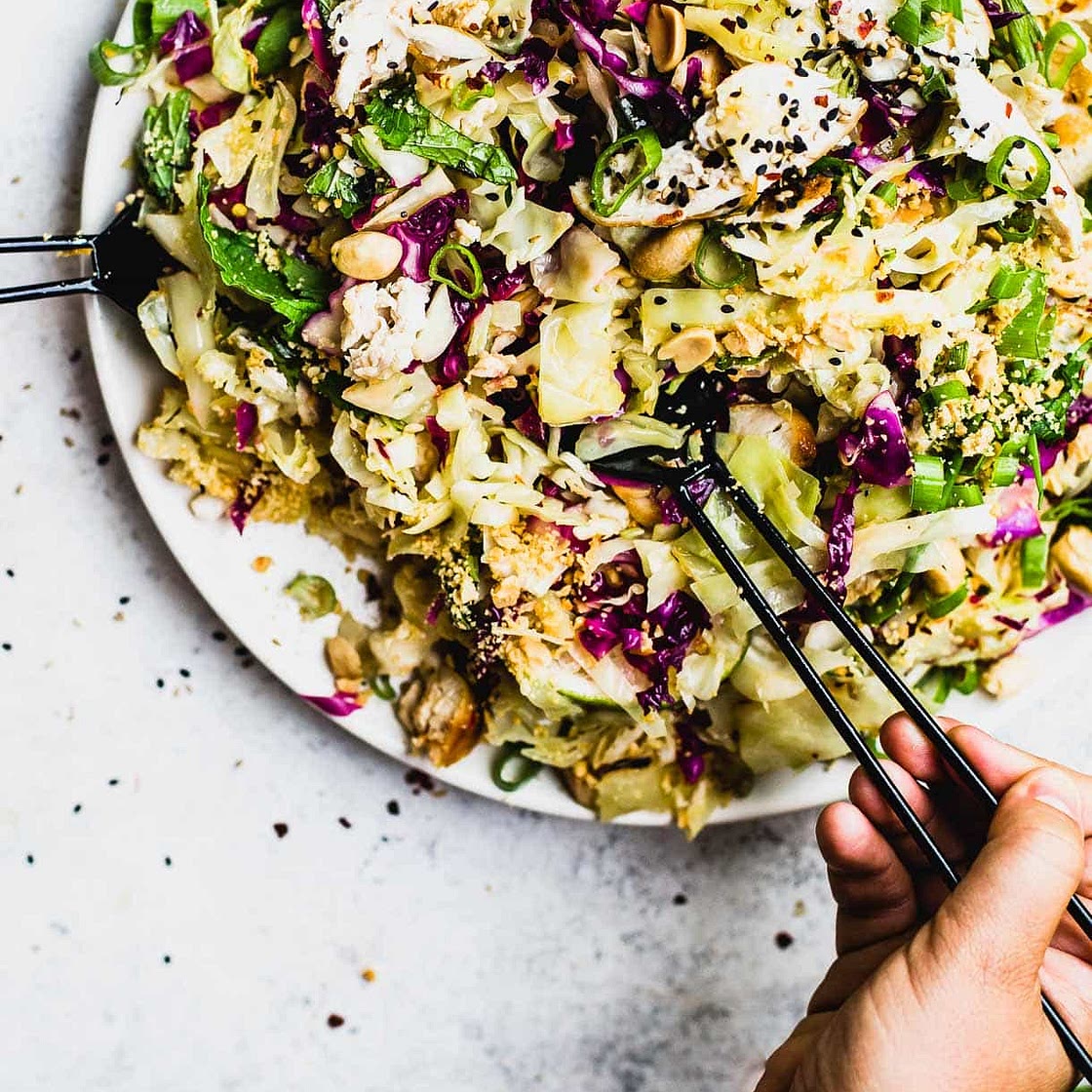 Grilled Cabbage Salad with Sesame Chicken