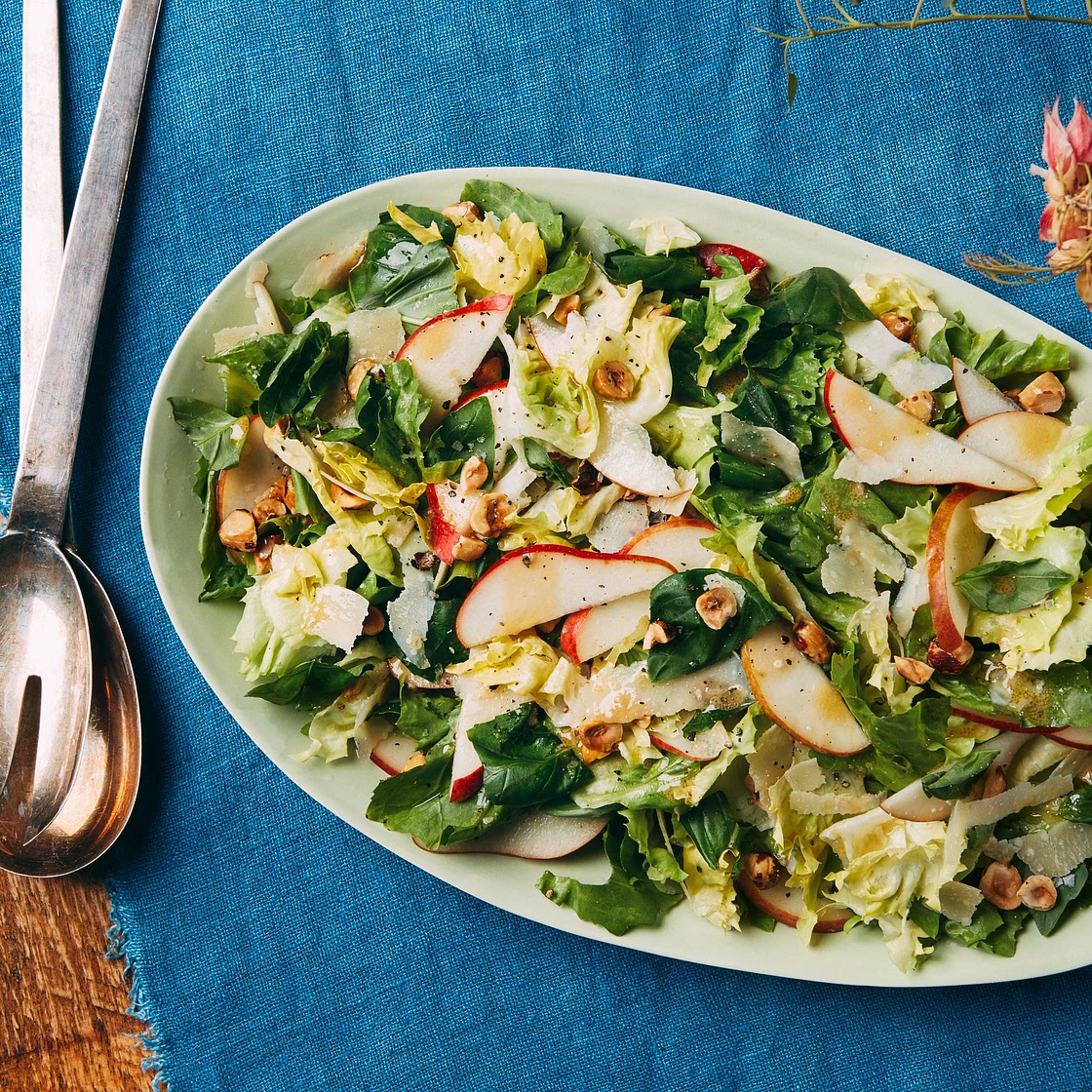 Escarole, Pear, Parmesan, and Basil Leaf Salad