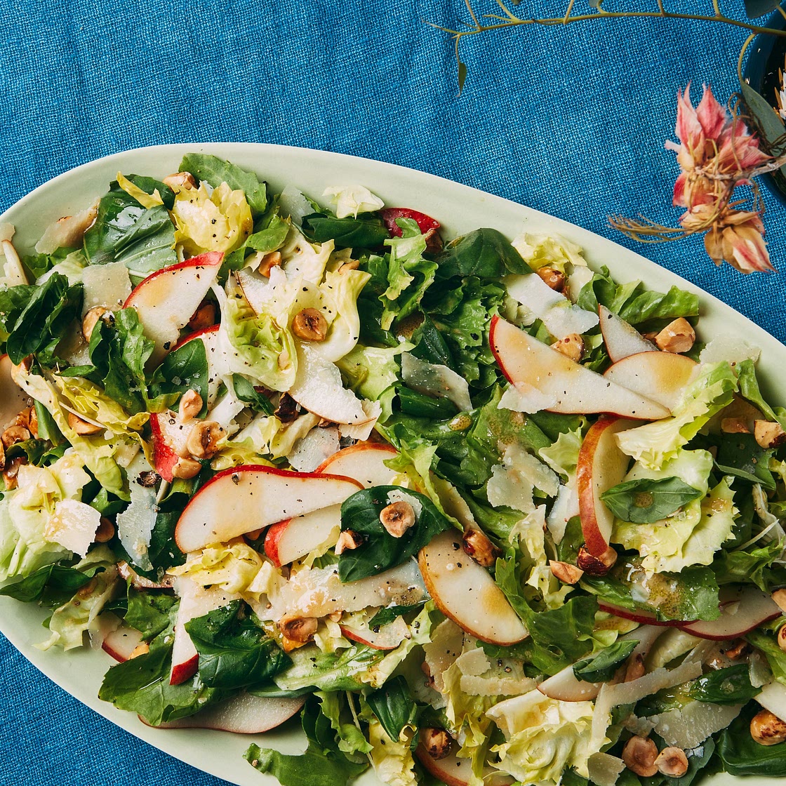 Escarole, Pear, Parmesan, and Basil Leaf Salad