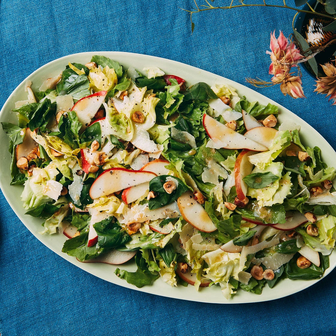 Escarole, Pear, Parmesan, and Basil Leaf Salad