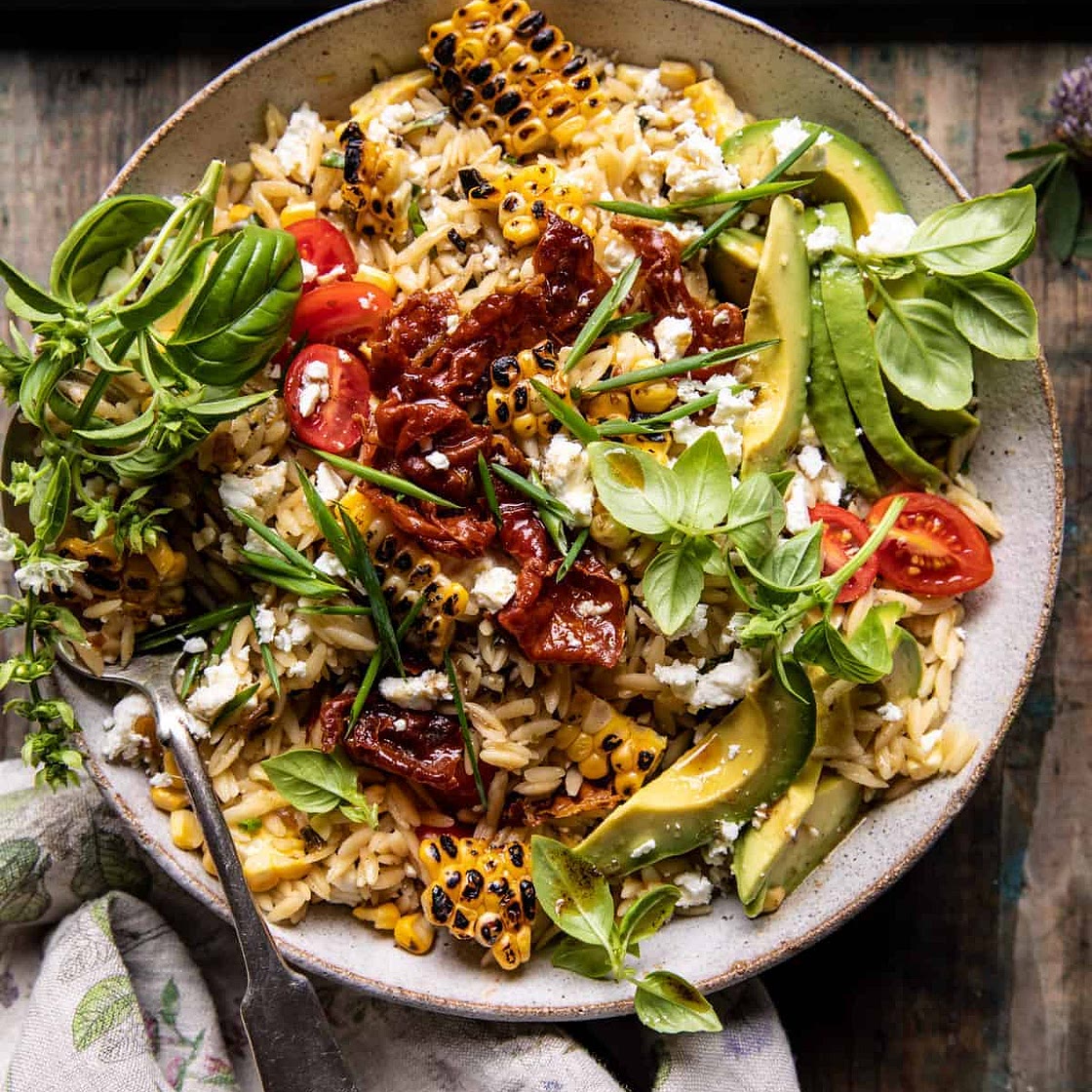Brown Butter Corn and Feta Orzo with Crispy Prosciutto