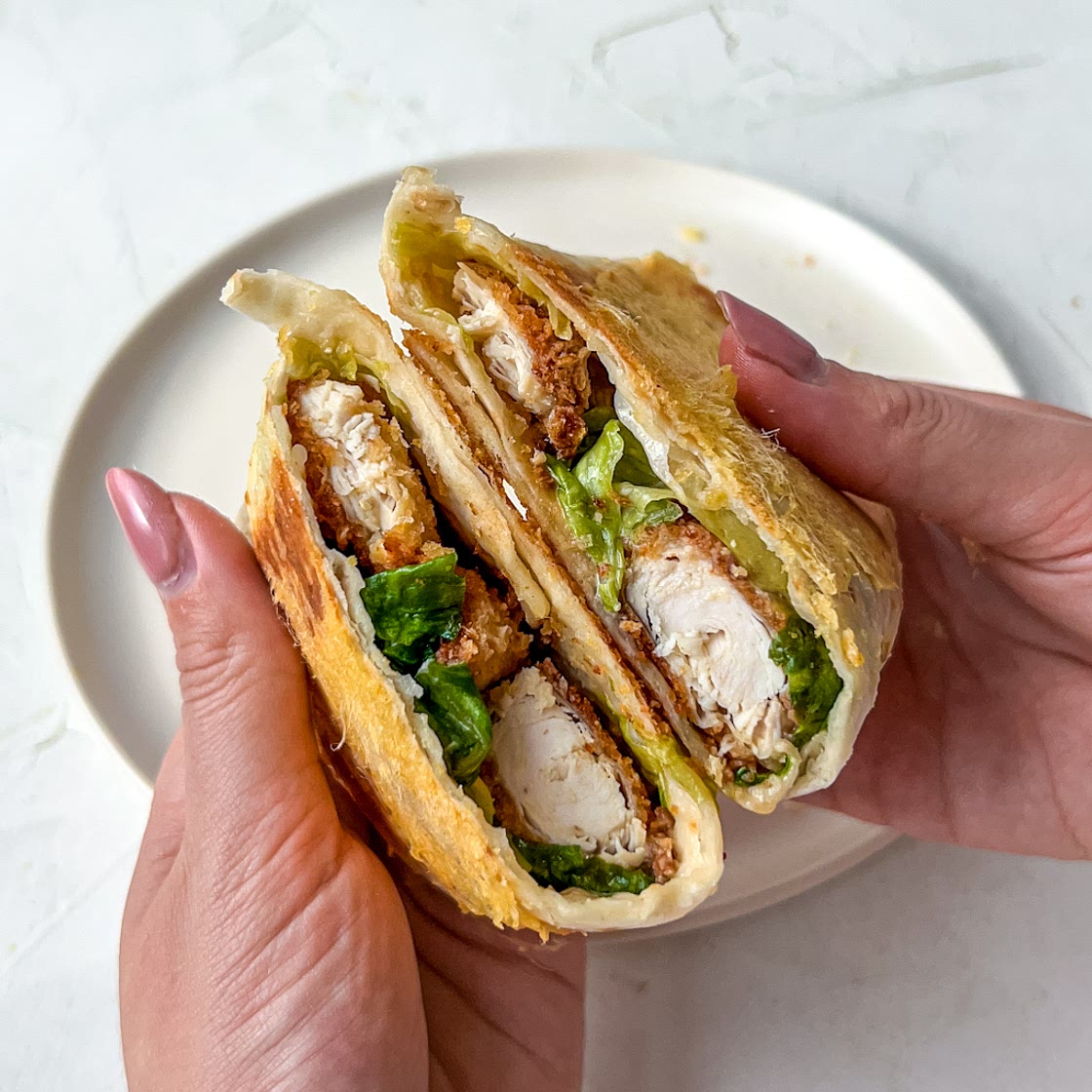 Crispy Chicken Parmesan Crusted Caesar Wrap