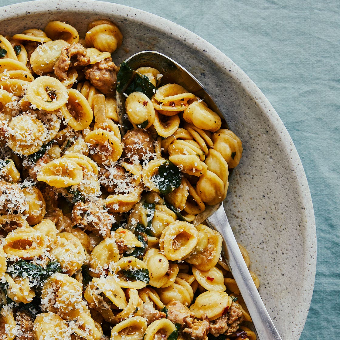 Orechiettes one pot aux saucisses & à la bette à carde