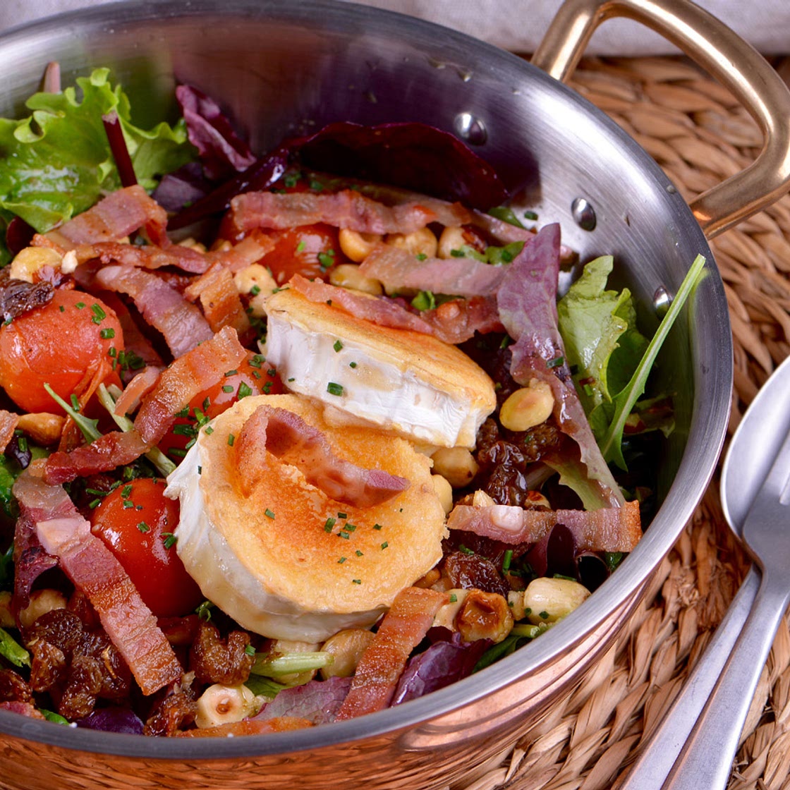 Ensalada de queso de cabra y beicon