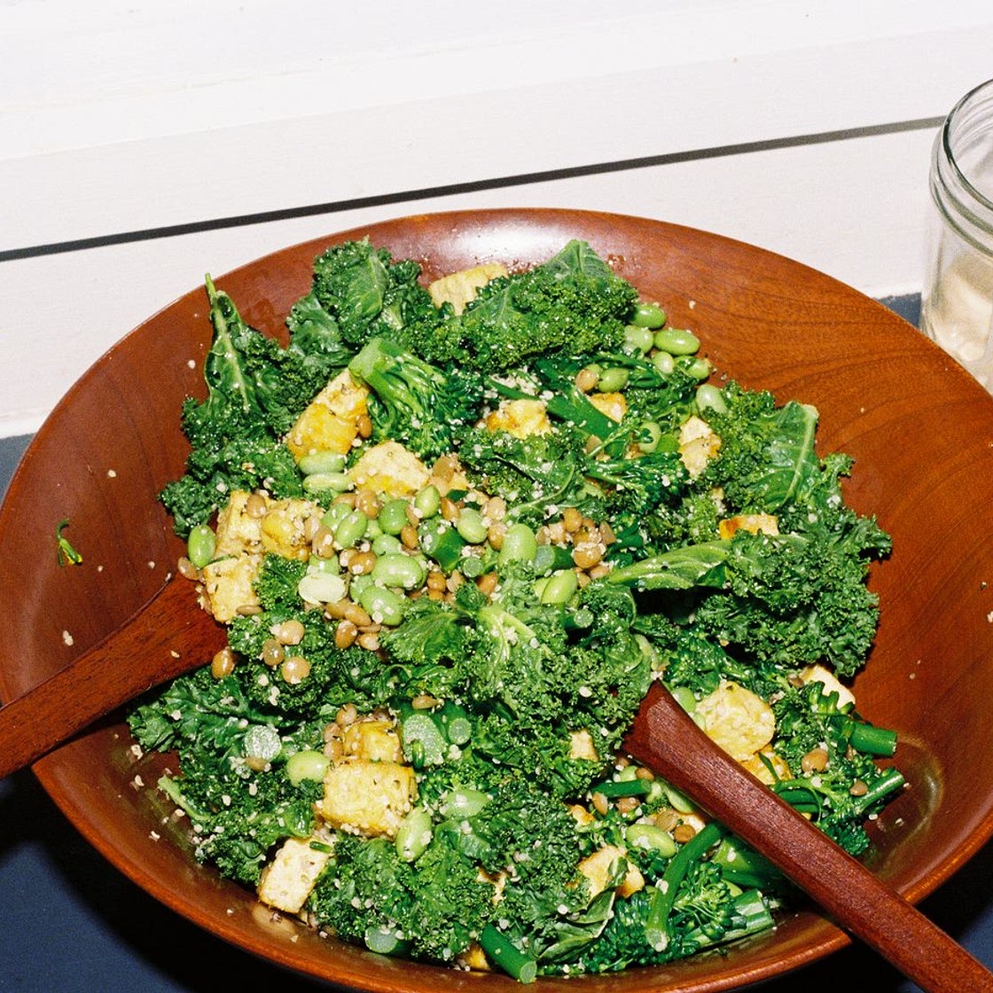 Lentil and tempeh salad with tahini dressing