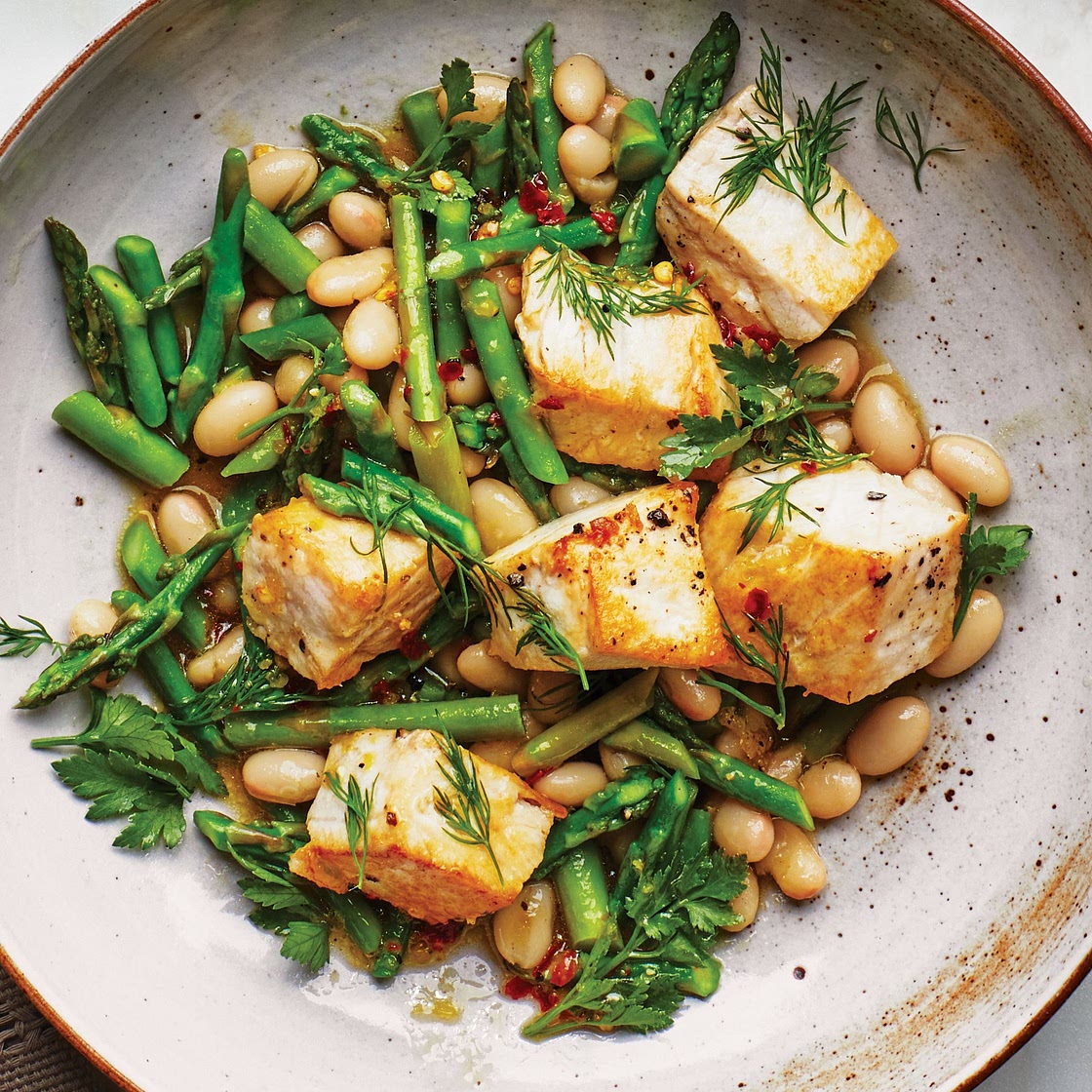 Swordfish With Asparagus and Beans