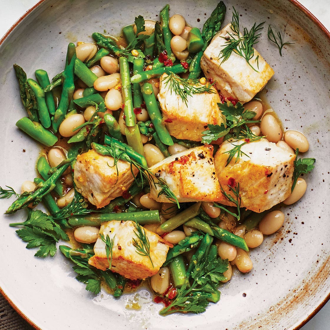 Swordfish With Asparagus and Beans