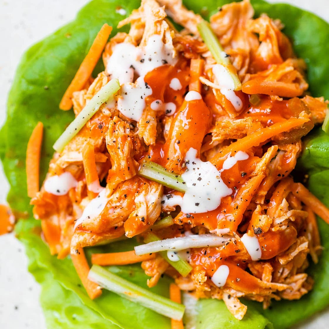 Buffalo Chicken Lettuce Wraps (Slow Cooker, Instant Pot)