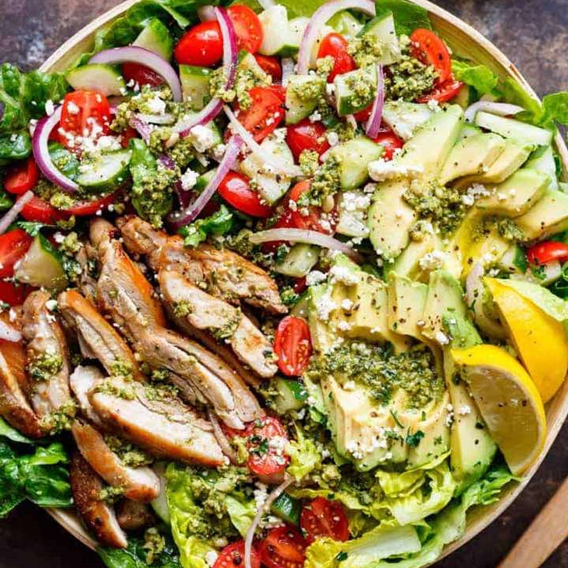 Pesto Grilled Chicken Avocado Salad