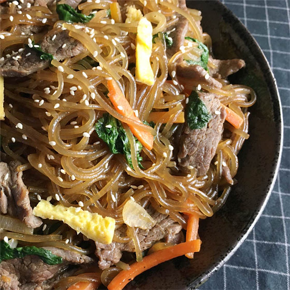 Korean Sweet Potato Noodles (Japchae)