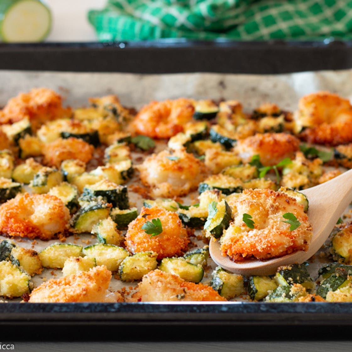 GAMBERI E ZUCCHINE SABBIOSI AL FORNO