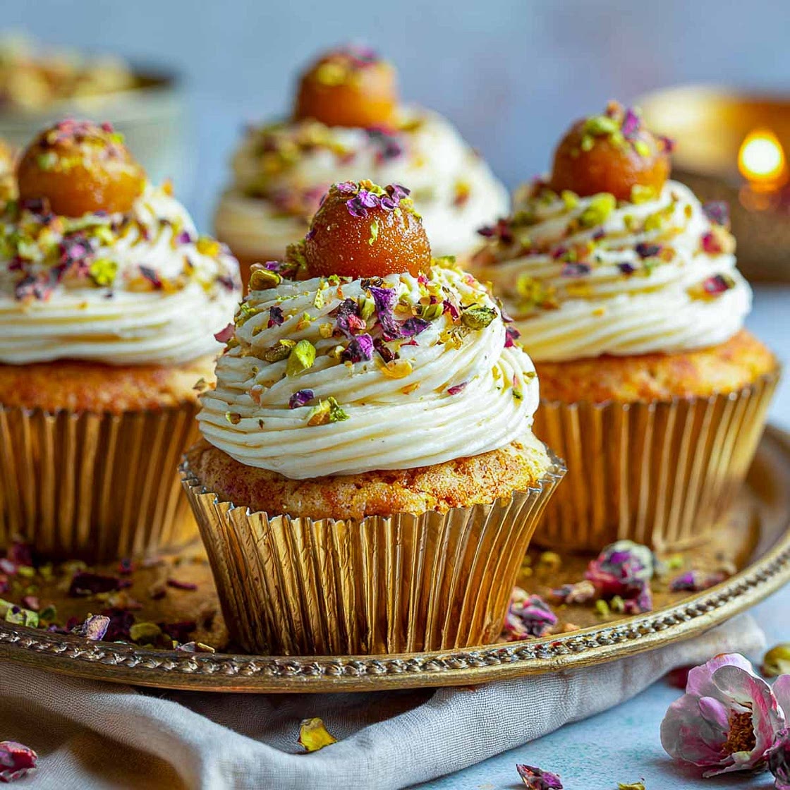 Gulab Jamun Stuffed Cupcakes