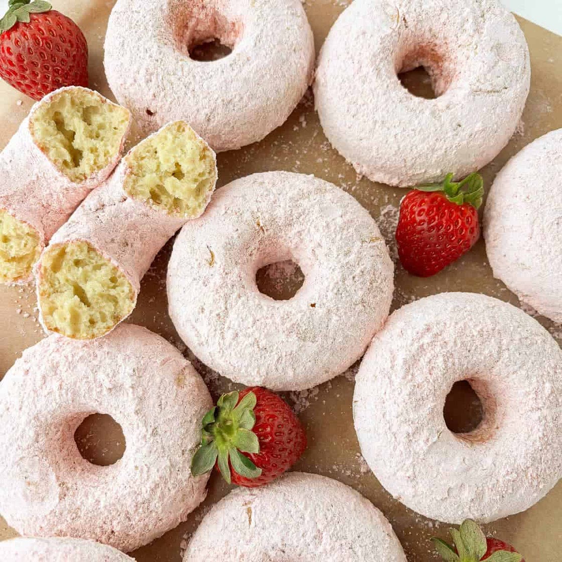 Strawberry Powdered Sugar Donuts