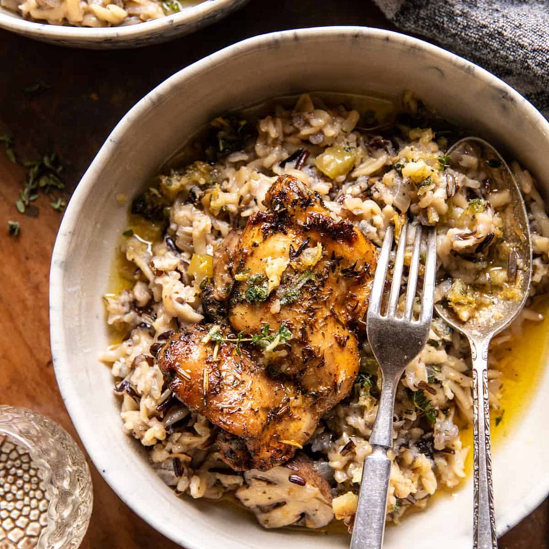 Crockpot Herb Butter Chicken and Wild Rice