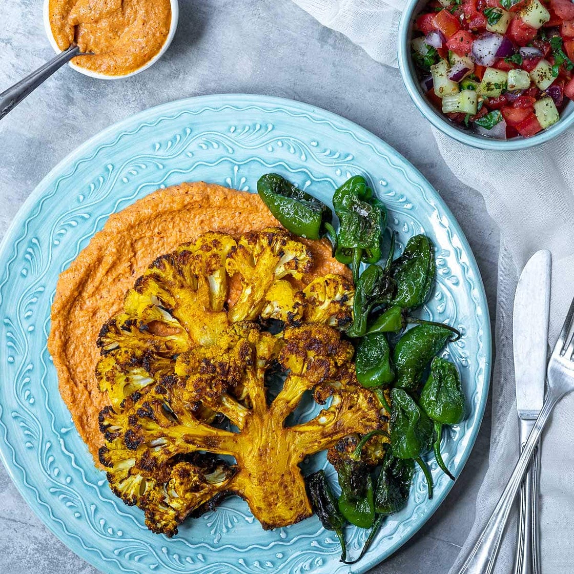 Cauliflower Steak with Romesco Sauce