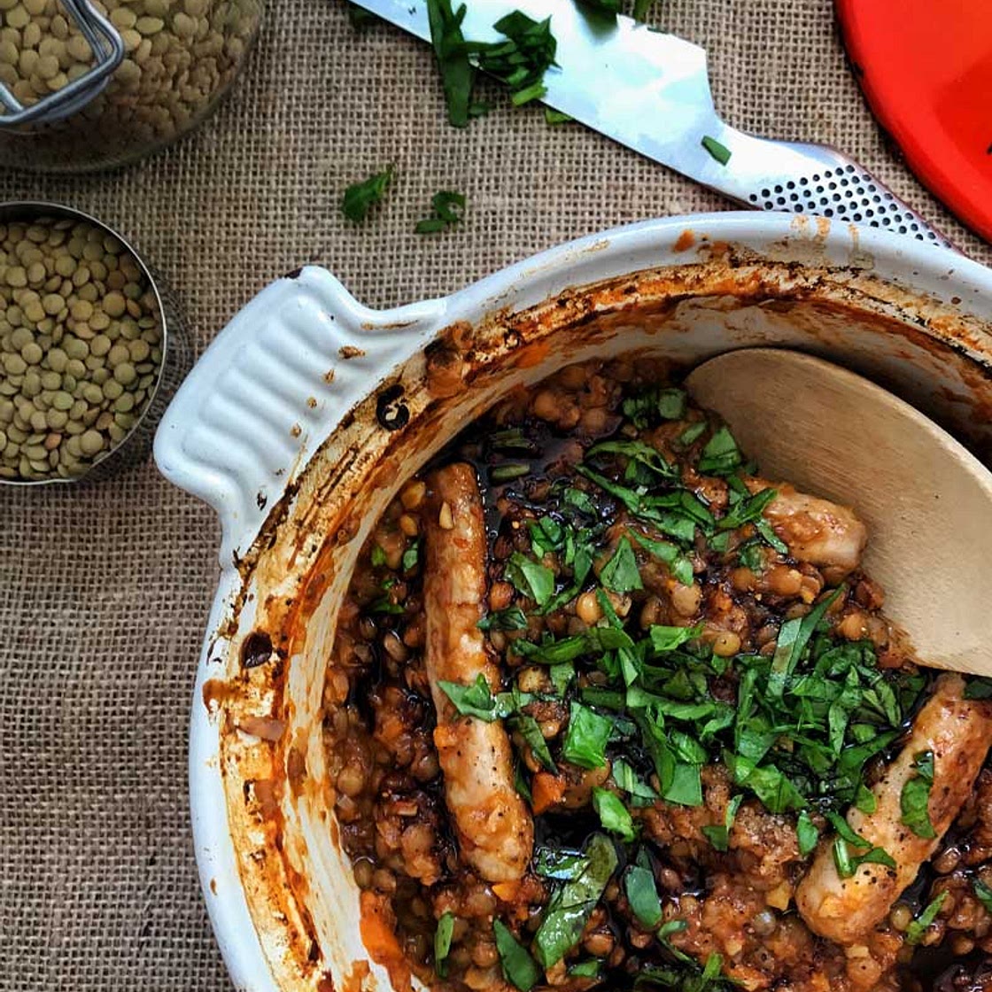 Delicious sausage & lentil casserole