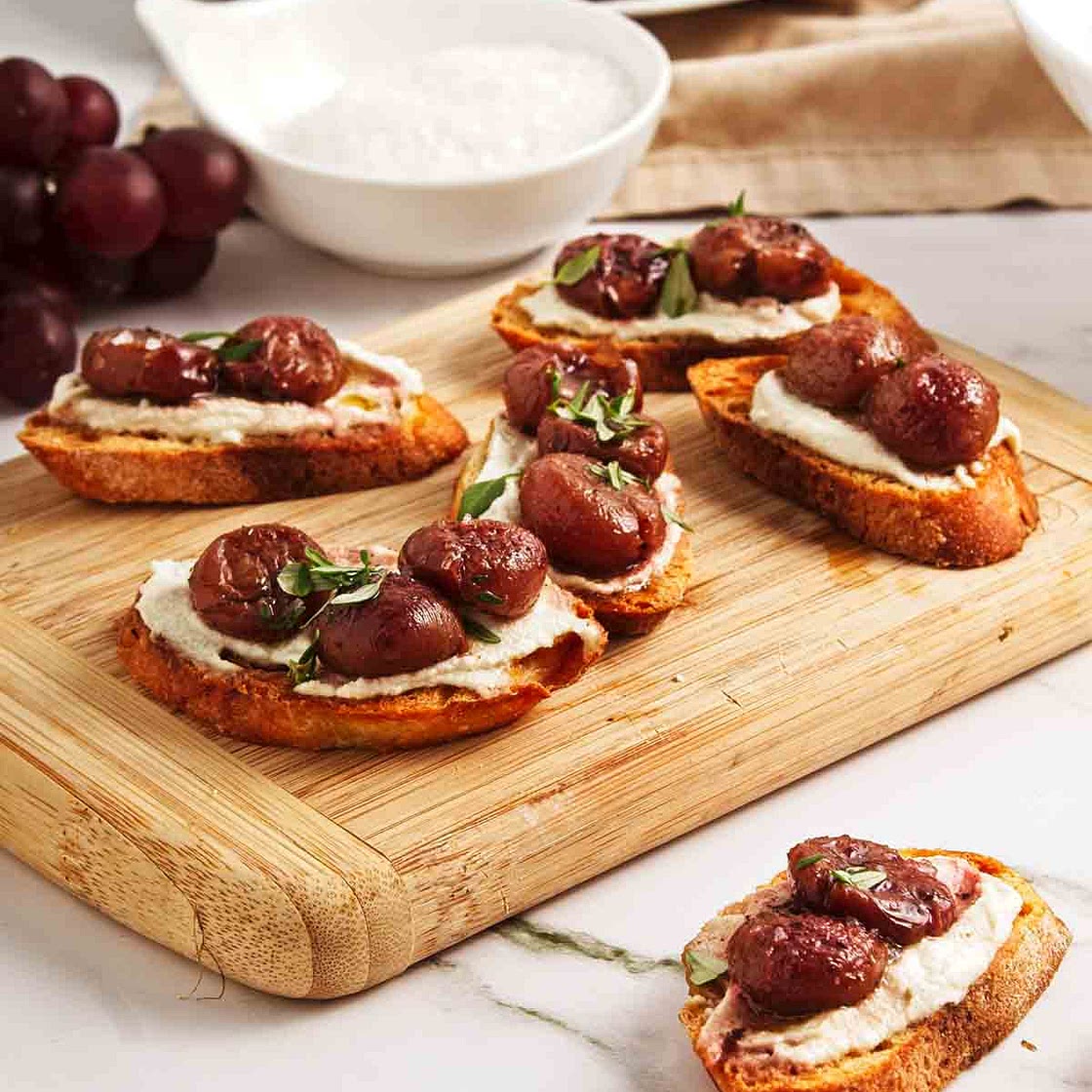 Roasted Grape Crostini with Cashew Cream