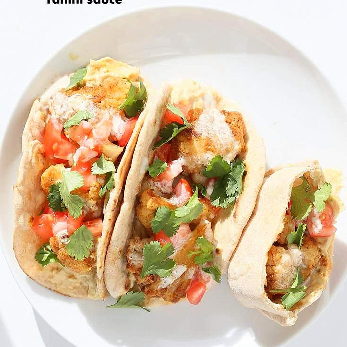 Vegan Cauliflower Shawarma - Spice Roasted Cauliflower with hummus and tahini