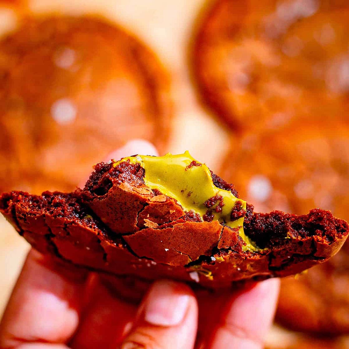 Crinkly Brownie Cookies with Pistachio Cream