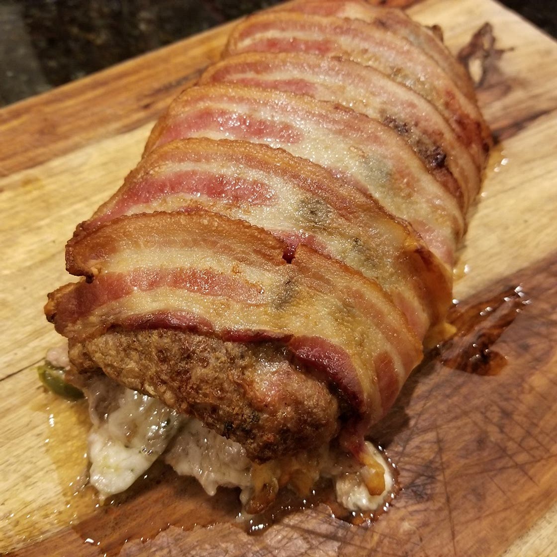 Bacon Wrapped Philly Cheese Steak Meatloaf Roll