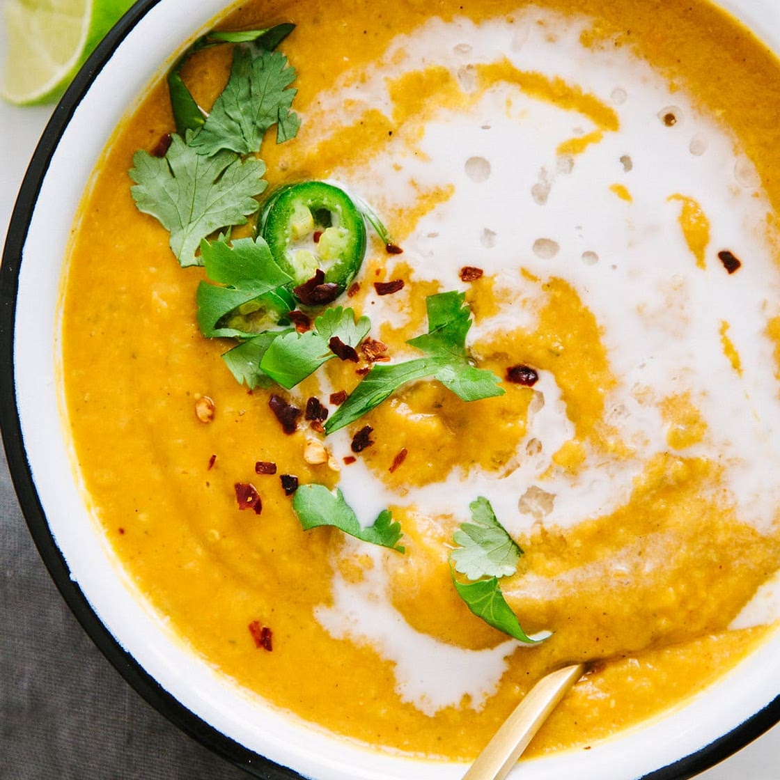 CURRY SWEET POTATO + RED LENTIL SOUP