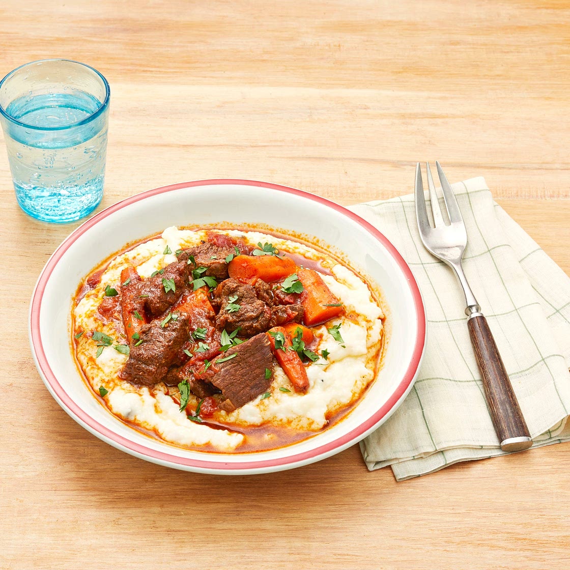 Instant Pot Ancho Beef Stew with Cheesy Grits